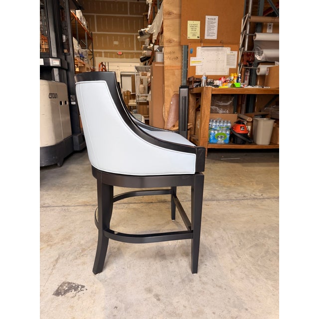 Contemporary Jessica Charles Sky Blue Leather Counter Stool With Black Wood Frame and Legs For Sale - Image 3 of 6