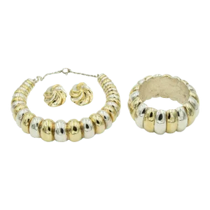 Yaacov Heller Sterling Gold Vermeil Bangle Bracelet Earrings and Choker Necklace - 4 Pieces