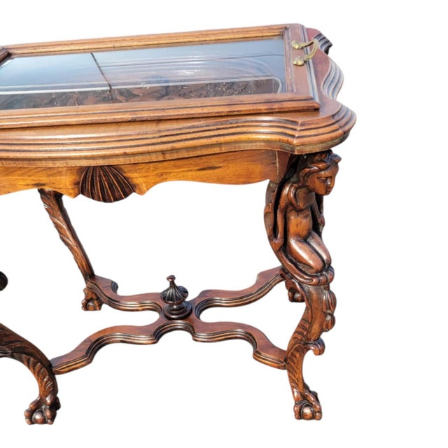 1920 Ornate Carved Angel Display Table With Glass Top and Sculptural Legs For Sale - Image 15 of 18