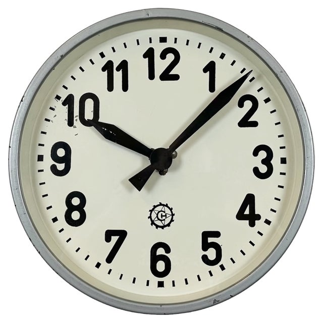 Industrial Grey Factory Wall Clock from Chronotechna, 1950s For Sale