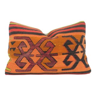 Decorative Vintage Turkish Kilim Lumbar Pillow Cover 16x24 For Sale