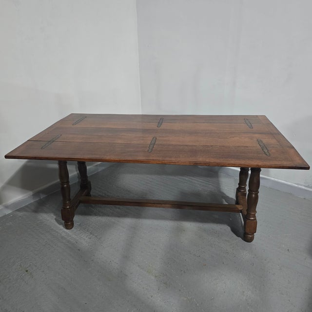 Fine fold out oak kitchen table, brass hinges, very useful table could be used as a hall console , , H stretche with...