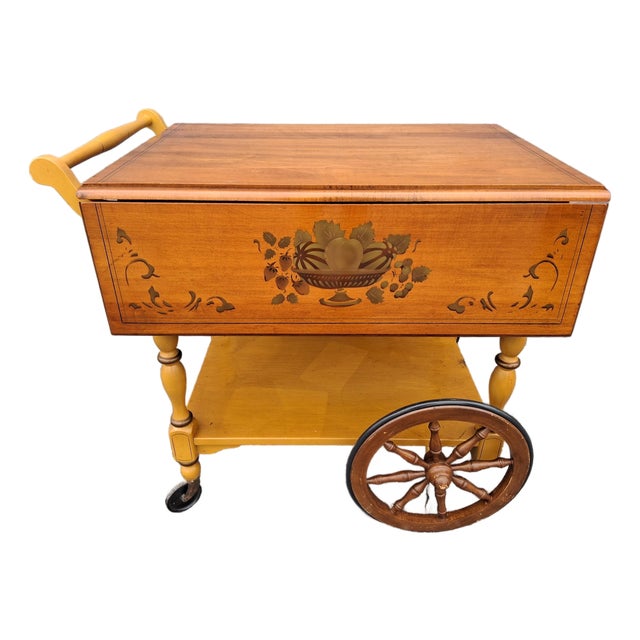 1940's Traditional Style Rolling Trolley Dry Bar Cart by Heywood Wakefield For Sale
