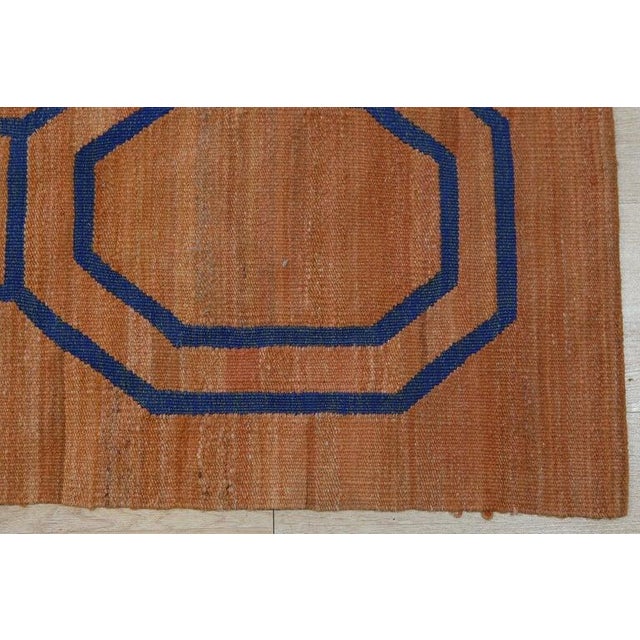 Contemporary 9x11 Brown Flat Weave Wool Linked Octagons Geometric Modern Carpet Rug For Sale - Image 3 of 4