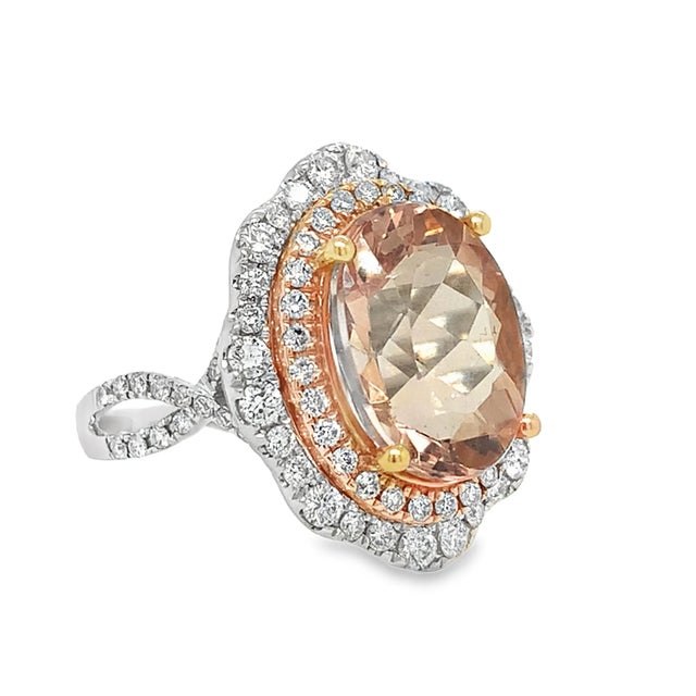 2020s Elegant Morganite & Diamond Halo Ring – Vintage-Inspired Luxury, Size 6.25 For Sale - Image 5 of 6