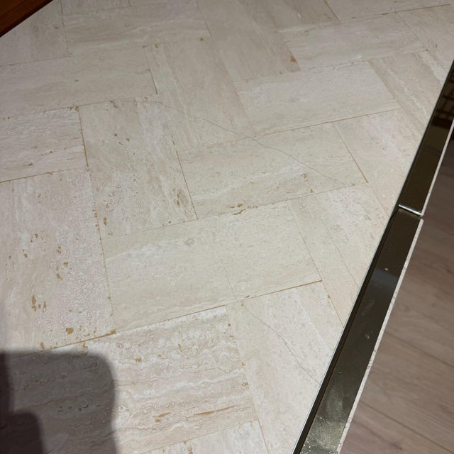 Late 20th Century Postmodern Ello Travertine and Brass Credenza, Attributed For Sale In Cleveland - Image 6 of 12