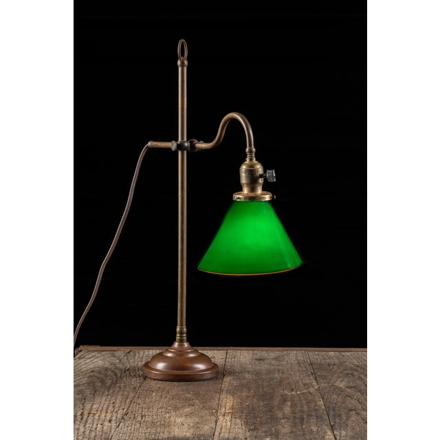 Art Deco Antique Brass Faries Table Lamp With Verdelite Glass Shade For Sale - Image 3 of 8