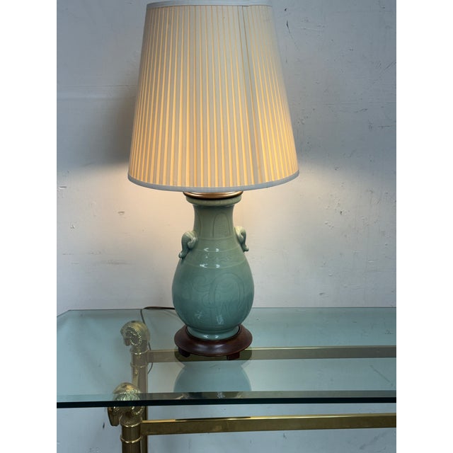 Chinoiserie Chinoiserie Celadon Table Lamp, Vintage For Sale - Image 3 of 12