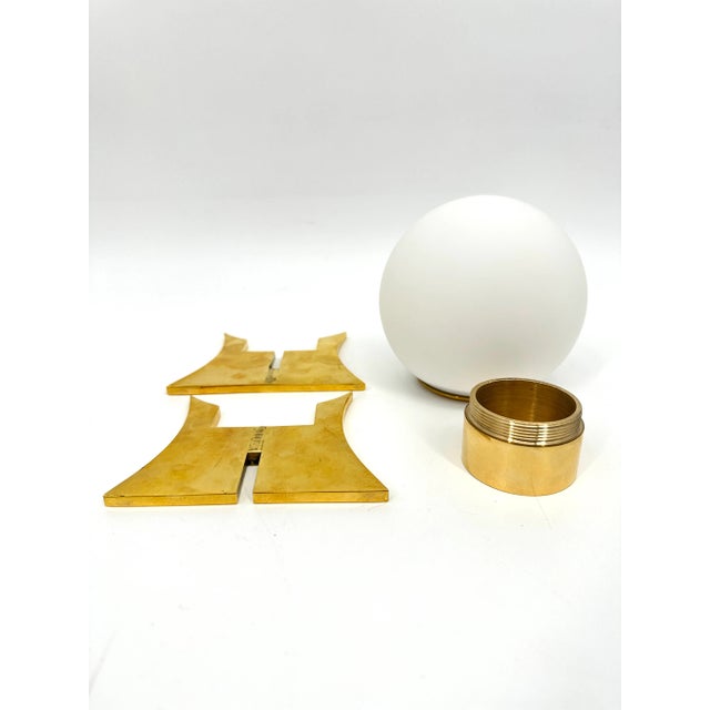 Brass Hand Blown Frosted Glass Globe Led Tea Light Holder With Brass Base For Sale - Image 8 of 12