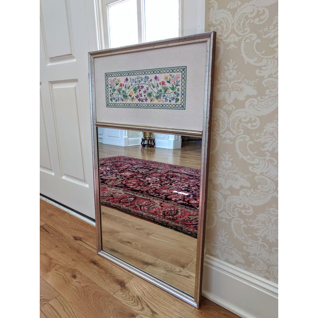 Large Vintage Floral Cross-Stitch Silver Leaf Wall Mirror For Sale - Image 11 of 13