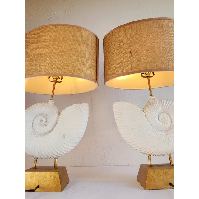 Decorative Gilt Metal Ammonite Table Lamps-A Pair For Sale - Image 11 of 12