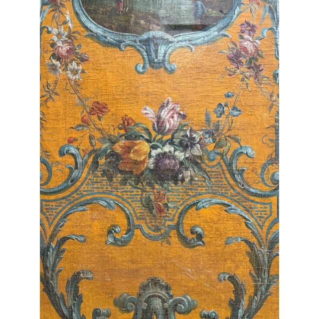 Textile Pair of Large 19th Century Hand Painted Wall Panels on Canvas in Gilt Frames For Sale - Image 7 of 12