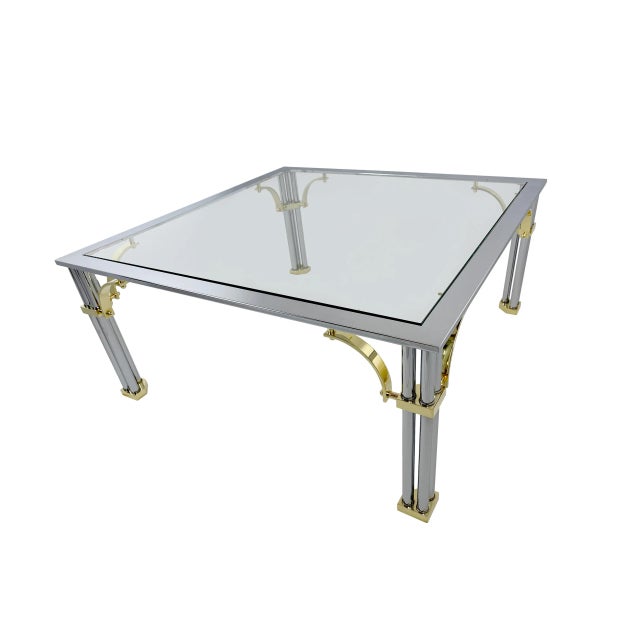 Mid-Century Modern Vintage Mid-Century Maison Jansen Chrome & Brass Square Coffee Table For Sale - Image 3 of 9