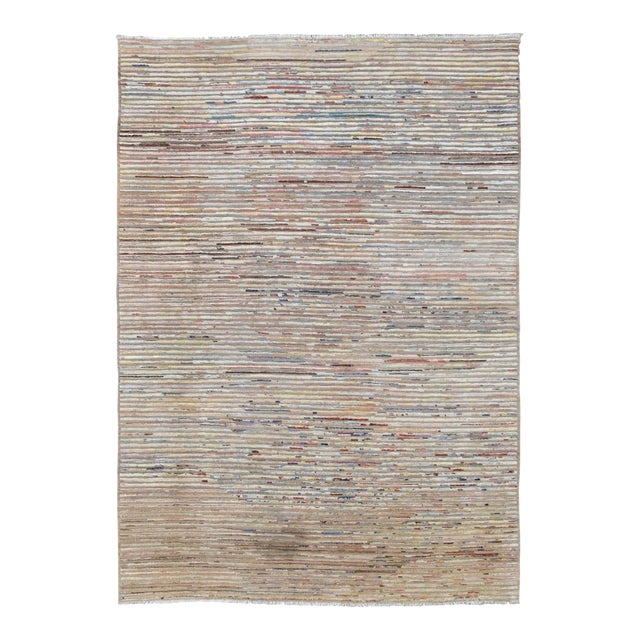Modern Multicolor Hand Knotted Wool Rug For Sale
