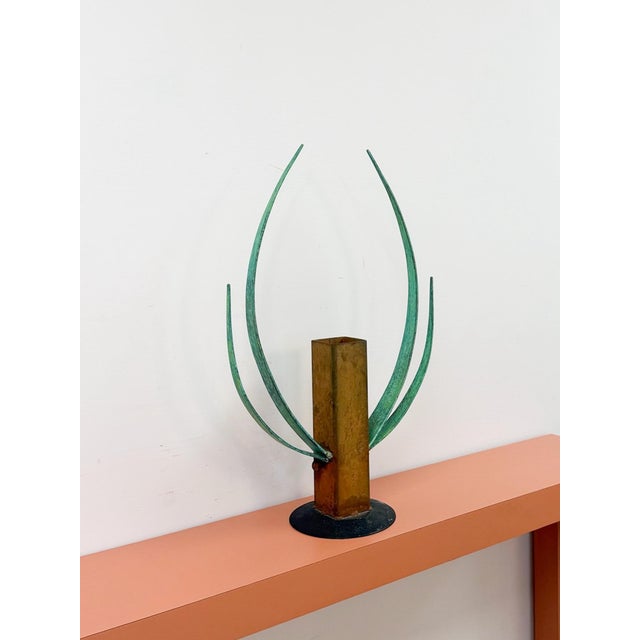 Vintage Sculpture Brutalist Rusted Steel Oxidized Bronze Horns Vase Art For Sale - Image 9 of 12