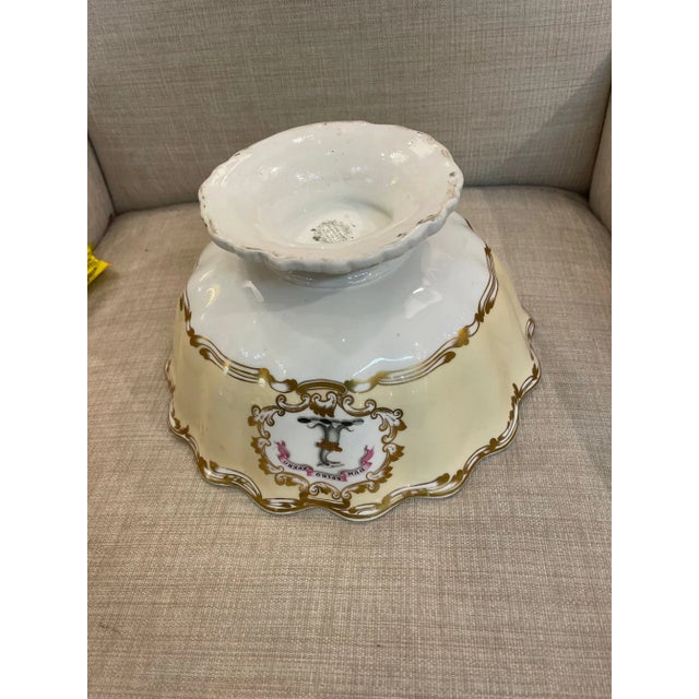 Antique Copeland Bowl With Gold Trim porcelain bowl, hand-painted pink bows on inside edge outlined with decorative...