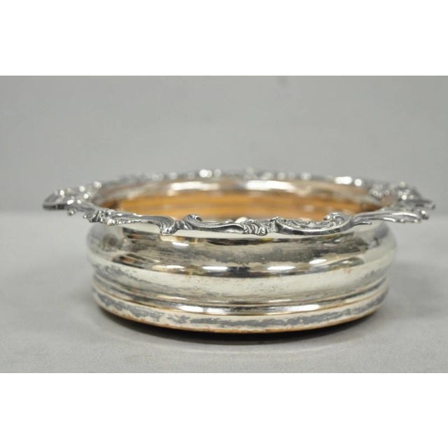 Metal Vintage English Victorian Silver Plated Floral Repousse Bar Wine Bottle Coaster For Sale - Image 7 of 15