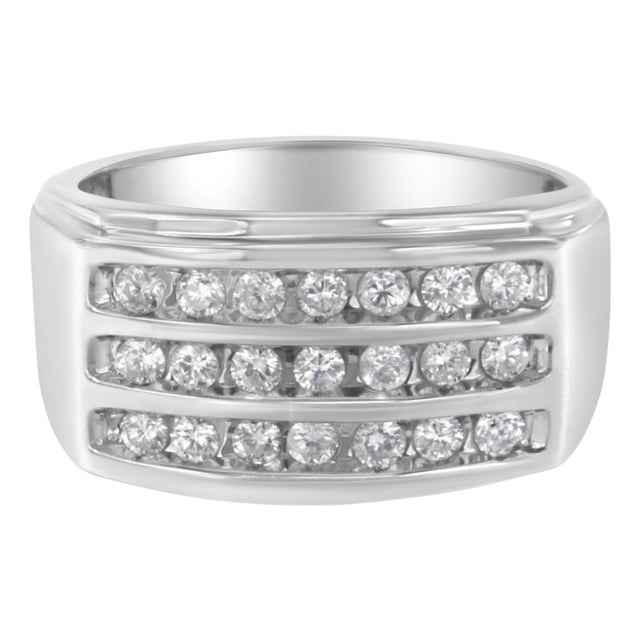 14K White Gold Men's Diamond Channel Set Band Ring (1 cttw, H-I Color, SI2-I1 Clarity) For Sale