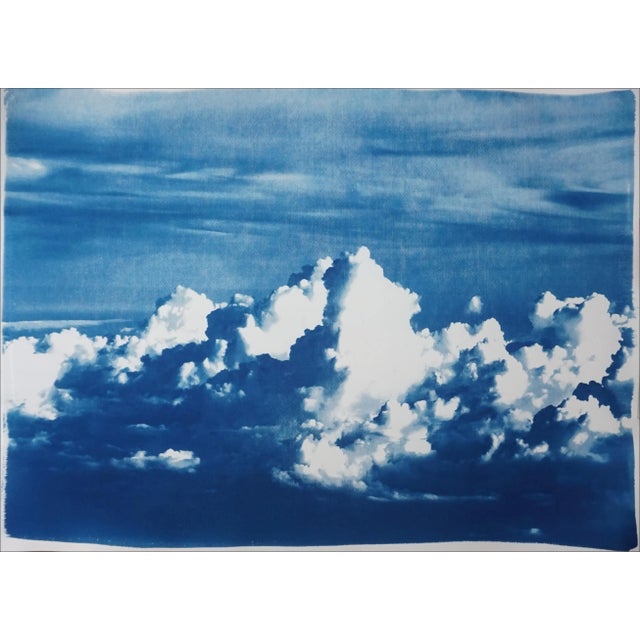 Blustery Clouds After a Storm, Sky Blue Handprinted Cyanotype on Watercolor Paper, Meaningful Scene 28x40 Inch. Limited Edition For Sale - Image 13 of 13