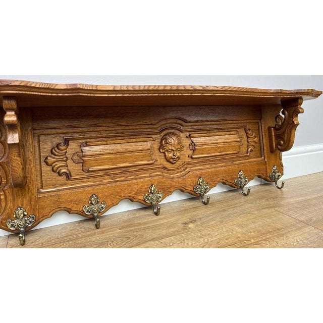 Brown Vintage French Oak Wall Mounted Coat Rack For Sale - Image 8 of 8