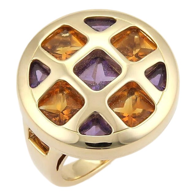 Cartier Pasha Citrine & Amethyst 18k Gold Round Ring W/Certificate - Size 7 For Sale