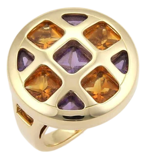 Cartier Pasha Citrine & Amethyst 18k Gold Round Ring W/Certificate - Size 7