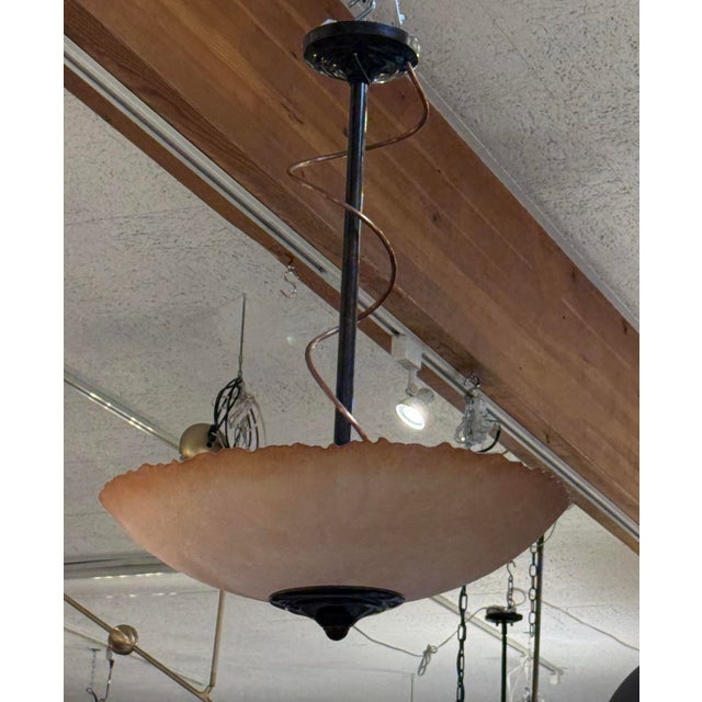Metal Lightspann Illumination Design Textured Amber Bowl Pendant For Sale - Image 7 of 12