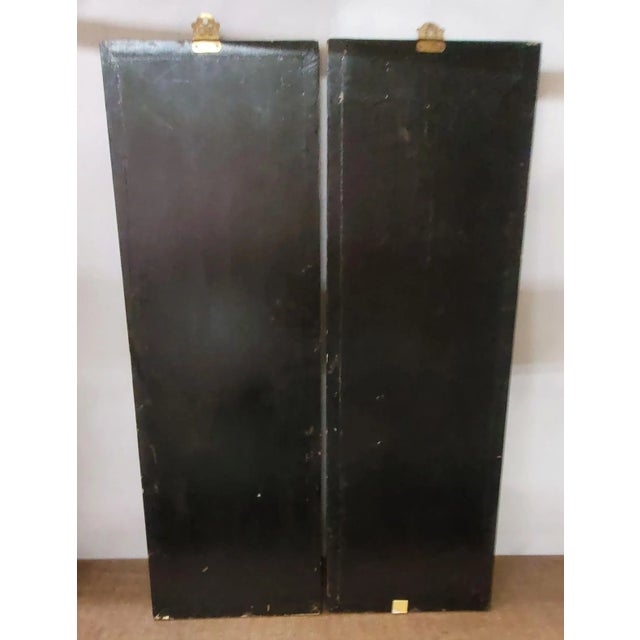 Wood Vintage Pair Oriental Wall Art Hanging Asian Decor Wood Frame Black Lacquer Handcrafted Raised For Sale - Image 7 of 9