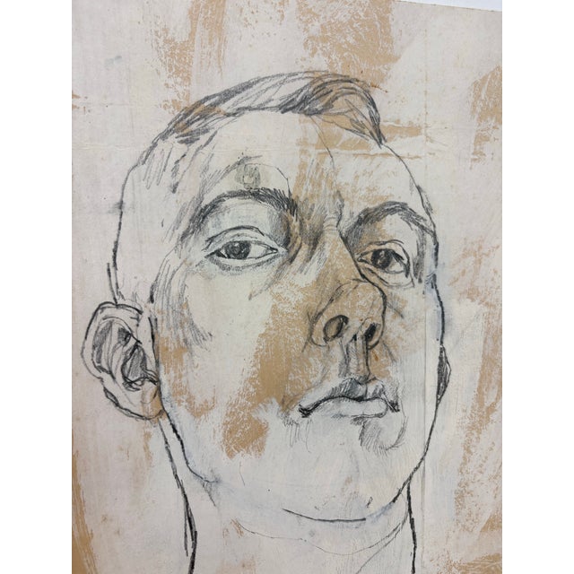 Mid-Century Modern Mid-Century Modern Abstract Portrait Drawing – 1958 Signed Expressionist Artwork by Jerry Campbell For Sale - Image 3 of 5