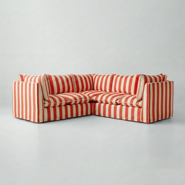 Sophie Conran Coco 3x3 Sectional Sofa - Petunia Red Stripes with Knife Edge Cushion For Sale - Image 4 of 4