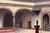 Colonial Courtyard in Querétaro by Diego Glazer | Oil on Panel Interior courtyard with arches and fountain For Sale