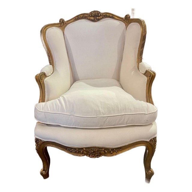 Late 19th C French Louis XV Giltwood Bergere For Sale