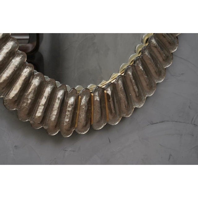 Mid-Century Style Oval Silver anf Murano Glass and Brass Wall Mirror, Italy, 2000 For Sale - Image 6 of 11