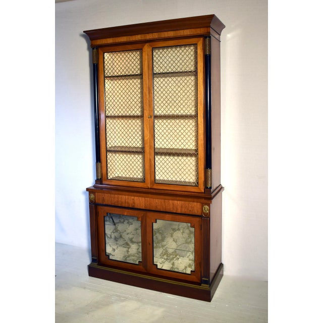 English Regency Mahogany Bookcase China Cabinet With Brass Lattice Doors For Sale In Philadelphia - Image 6 of 12