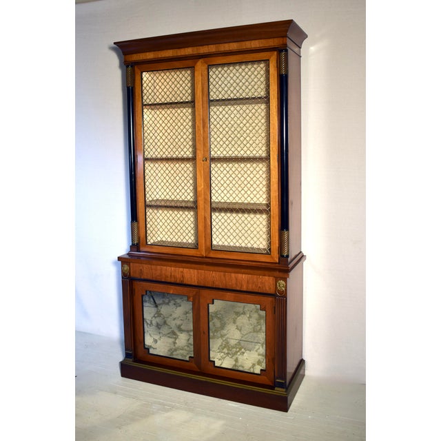Mahogany Bookcase Cabinet Vitrine With Brass Lattice Doors For Sale In Philadelphia - Image 6 of 12