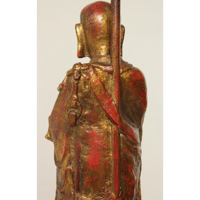Mid 20th Century Partial Gilt Polychrome Resin Buddha Lamp For Sale - Image 9 of 13
