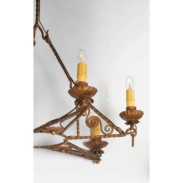 Art Deco Italian 1920s Art Deco Gilt Iron Chandelier For Sale - Image 3 of 6