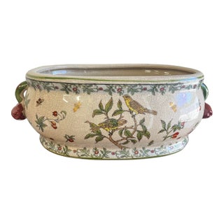 Vintage Bird and Berry Ceramic Jardinière Planter For Sale