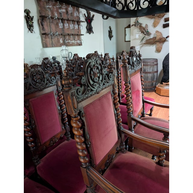 Red Early 1900s Set of 6 Renaissance Dining Chairs For Sale - Image 8 of 12