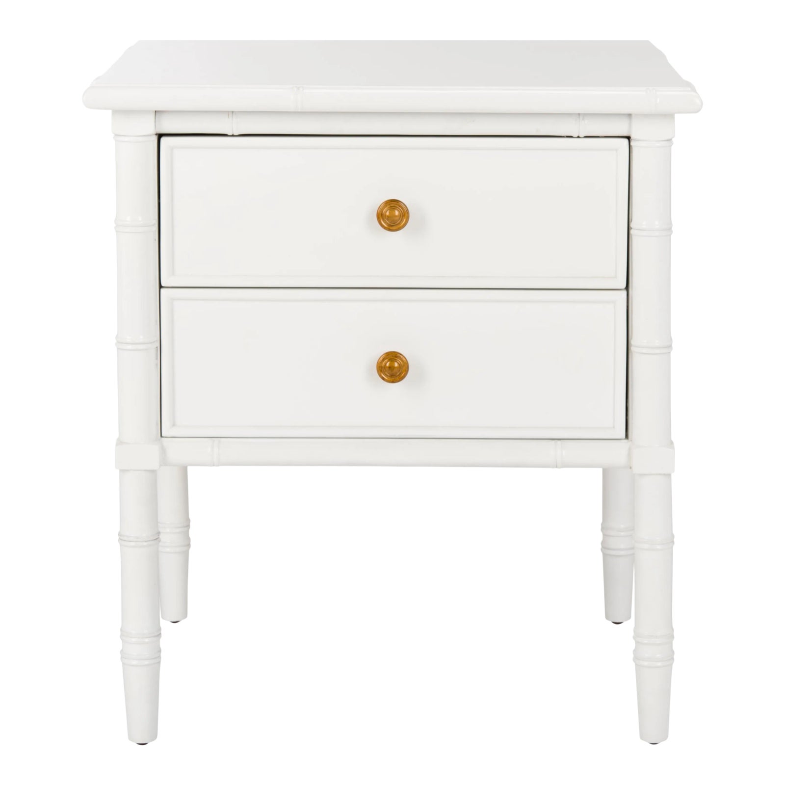 Modern Coastal 2 Drawer 25" H Bamboo Nightstand in White | Chairish