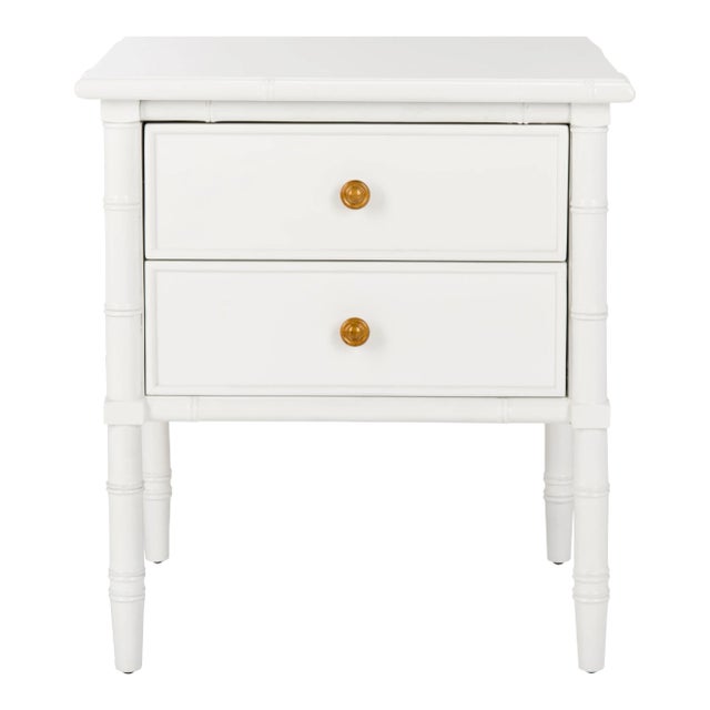 Modern Coastal 2 Drawer 25" H Bamboo Nightstand in White For Sale