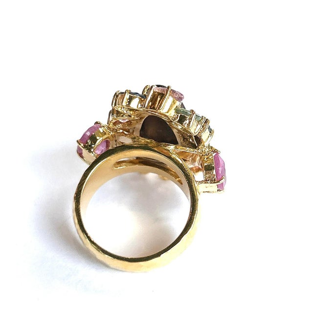 Bochic “Orient” Multi Color Fancy Sapphires & Opal Ring Set 18K Gold & Silver, Size 8 For Sale - Image 6 of 11