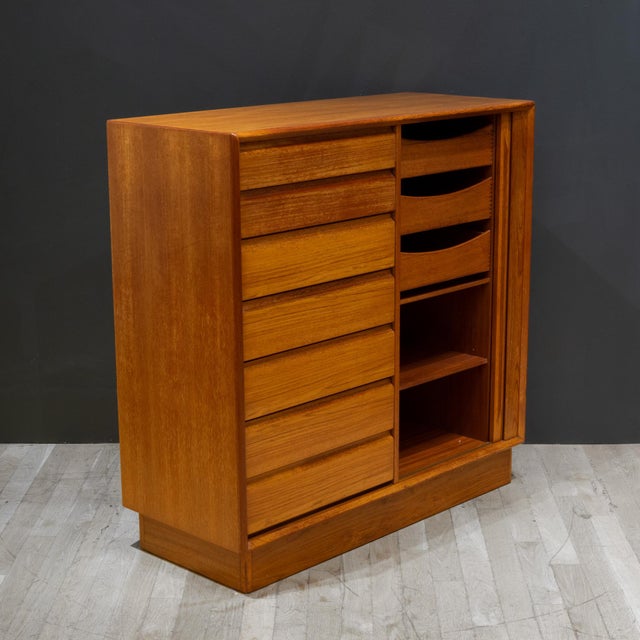 Mid-Century Teak Gentlemen's Dresser With Tambour Door by Berhard Pedersen & Son, Denmark c.1960 For Sale - Image 4 of 14