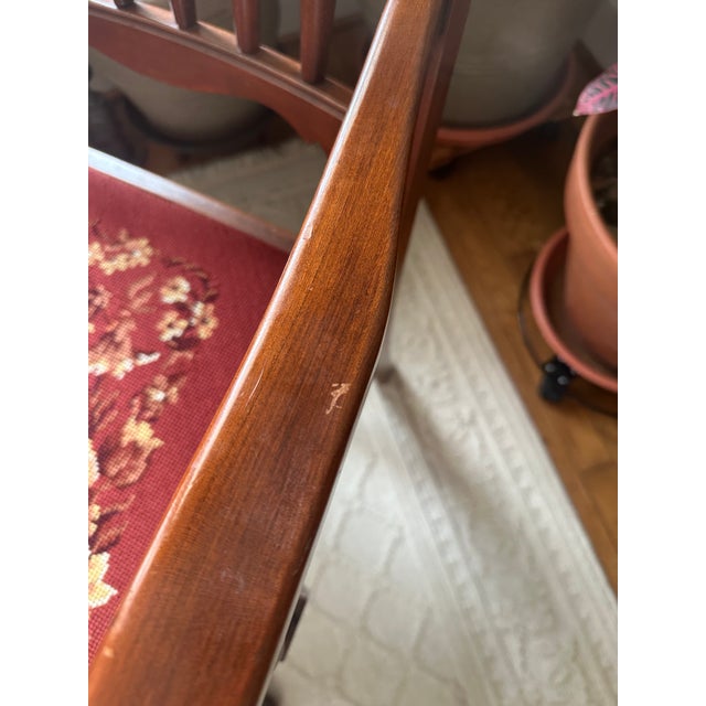 Wood Vintage 1970s Pennsylvania House Solid Cherry Queen Anne Armchair With Custom Floral Needlepoint Seat For Sale - Image 7 of 9