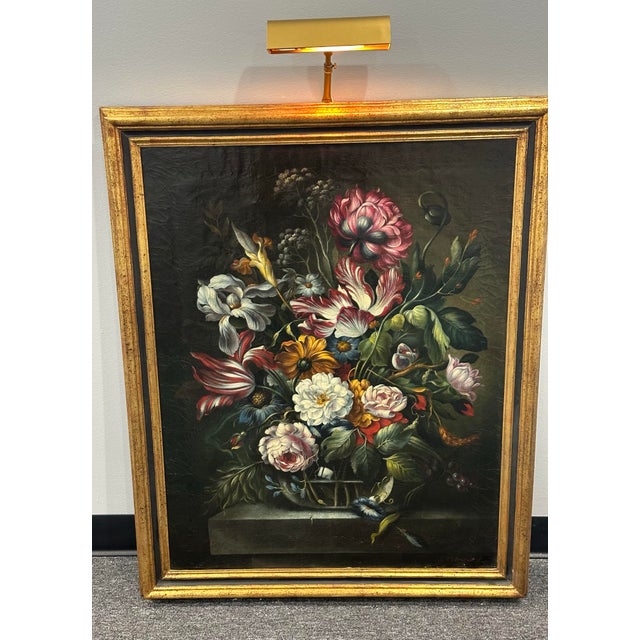Pink Italian Artist Signed Still Life Floral Oil Painting For Sale - Image 8 of 11