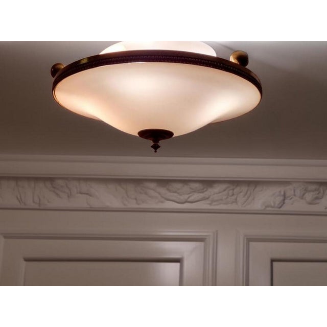 Neoclassical Empire Plafonniere Ceiling Lamp in Opaline Glass and Gilt Brass, 1940s For Sale - Image 14 of 15