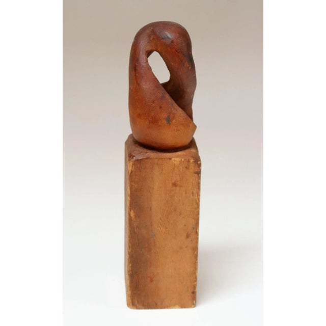 Mid-Century Modern Small Vintage Handcarved Modernist Organic Form Wooden Sculpture on Base Signed For Sale - Image 3 of 17