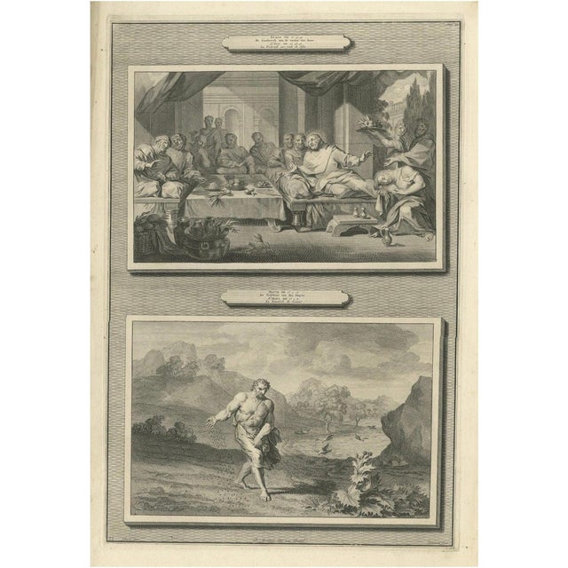 Pieter Mortier, Feast in the House of Simon and Parable of the Sower, 1700, Paper For Sale