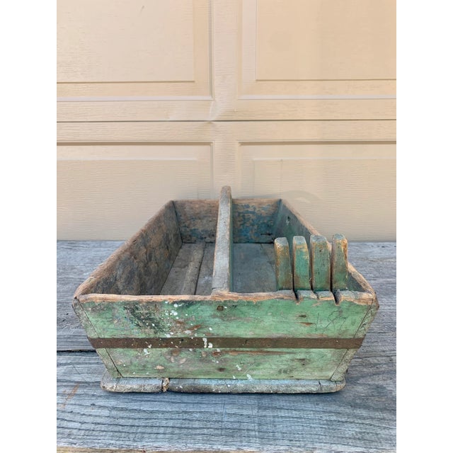 Antique Farmhouse Green Wooden Trug For Sale - Image 9 of 12
