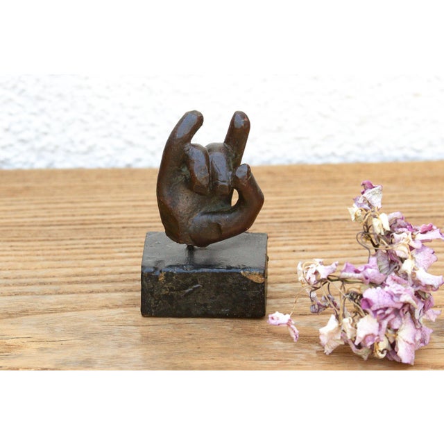 Wood Sacred Gesture, Antique Miniature Bronze Mudra For Sale - Image 7 of 7